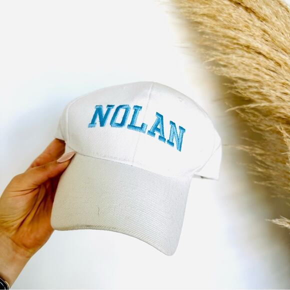 VINTAGE White Blue Nolan Lettered Stitched Velcro Adjustable Unisex Baseball Hat - Picture 9 of 10